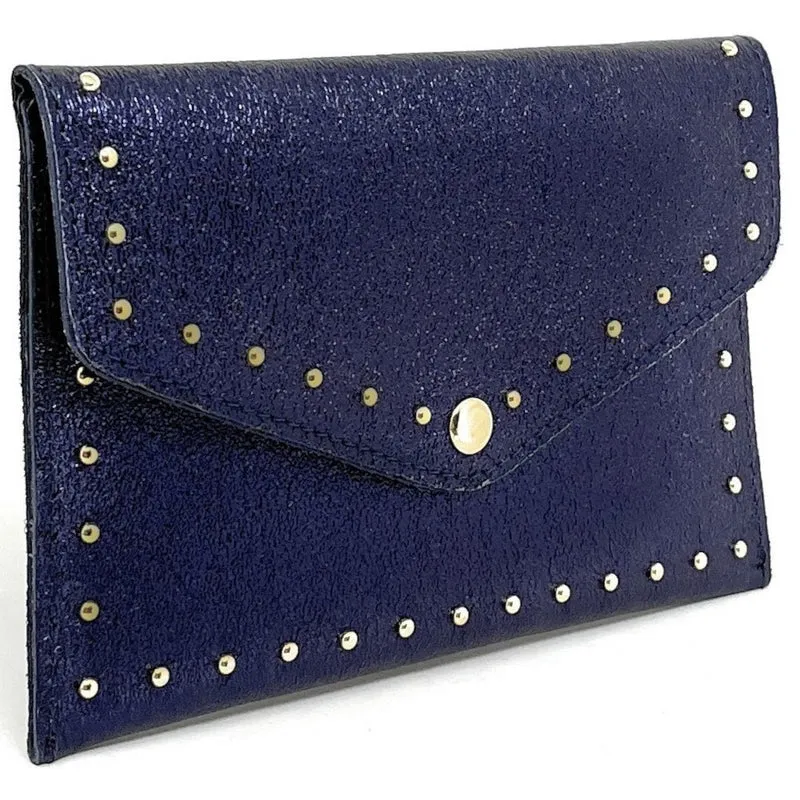 Pochette enveloppe en cuir irisé TINA Bleu nuit étoilée