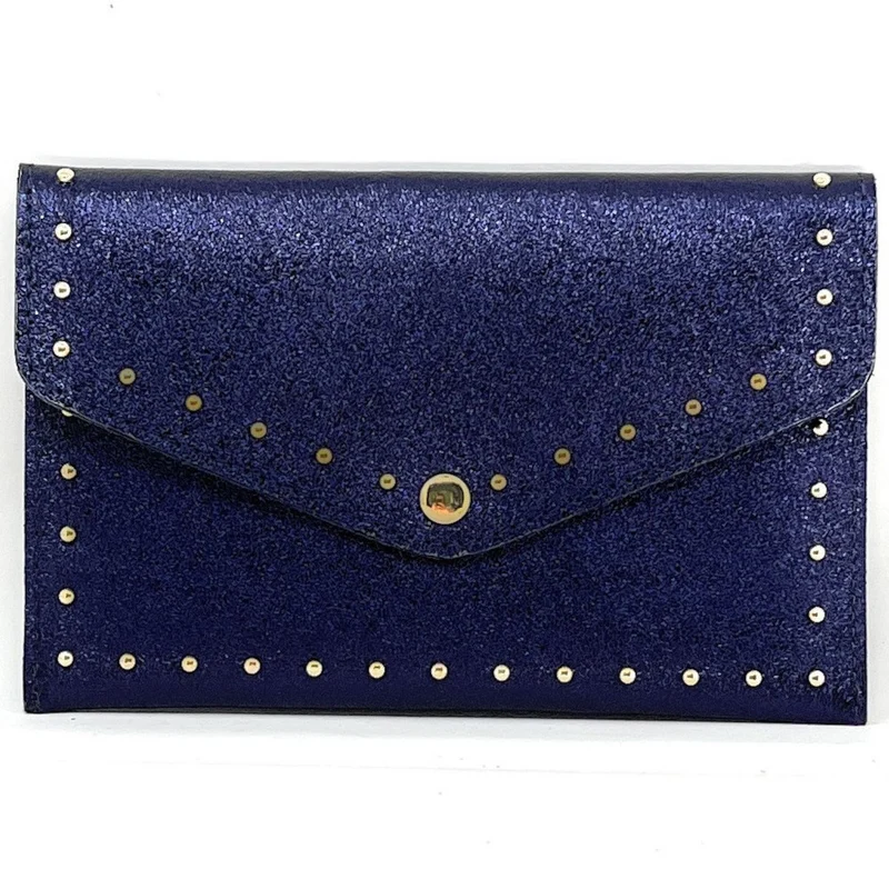 Pochette enveloppe en cuir irisé TINA Bleu nuit étoilée