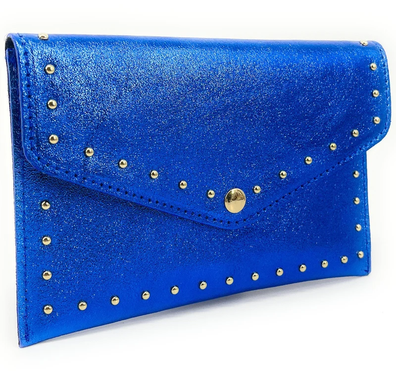 Pochette enveloppe en cuir irisé TINA Bleu roi irisé