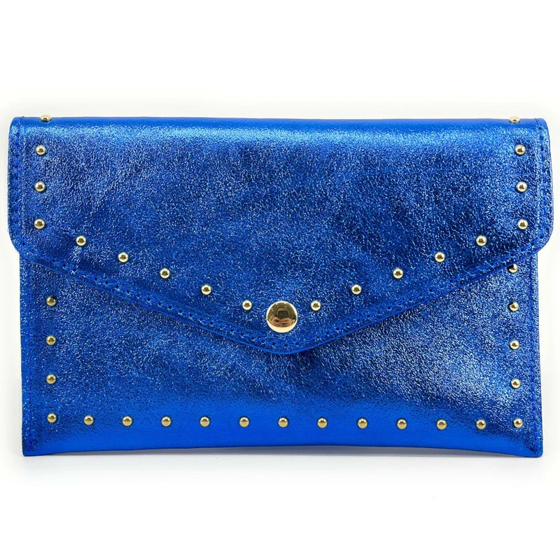 Pochette enveloppe en cuir irisé TINA Bleu roi irisé
