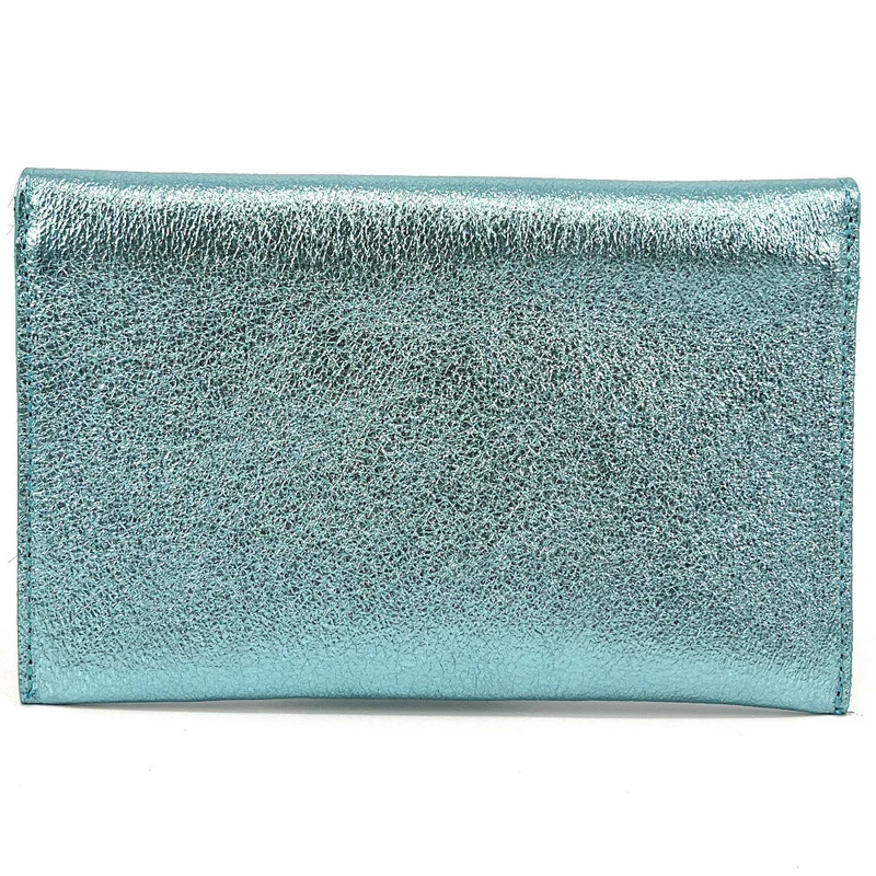 Pochette enveloppe en cuir irisé TINA Bleu pastel