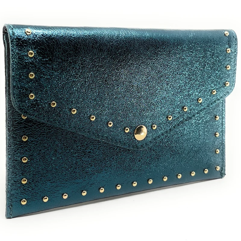 Pochette enveloppe en cuir irisé TINA Bleu canard irisé