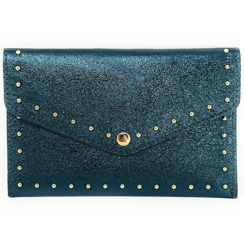 Pochette enveloppe en cuir irisé TINA Bleu canard irisé