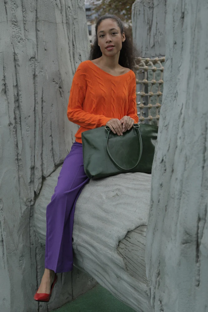 Grand sac cabas en cuir lisse GREENWICH Vert forêt