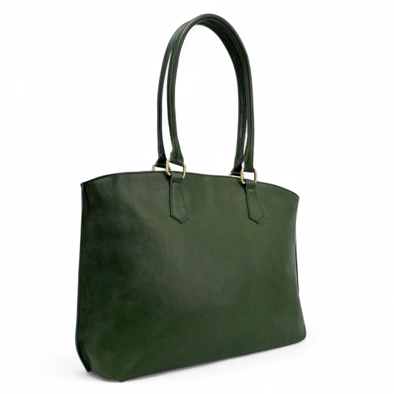 Grand sac cabas en cuir lisse GREENWICH Vert forêt