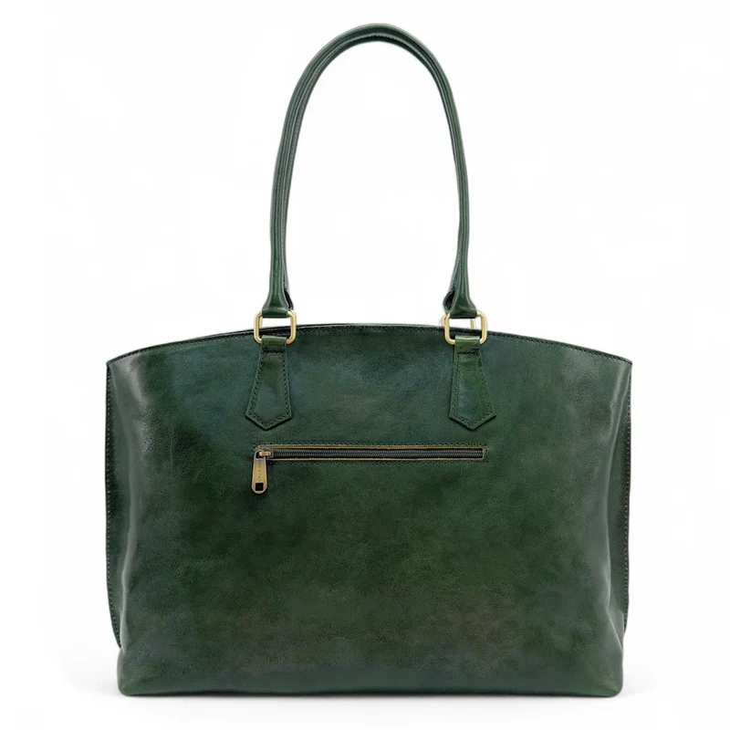 Grand sac cabas en cuir lisse GREENWICH Vert forêt