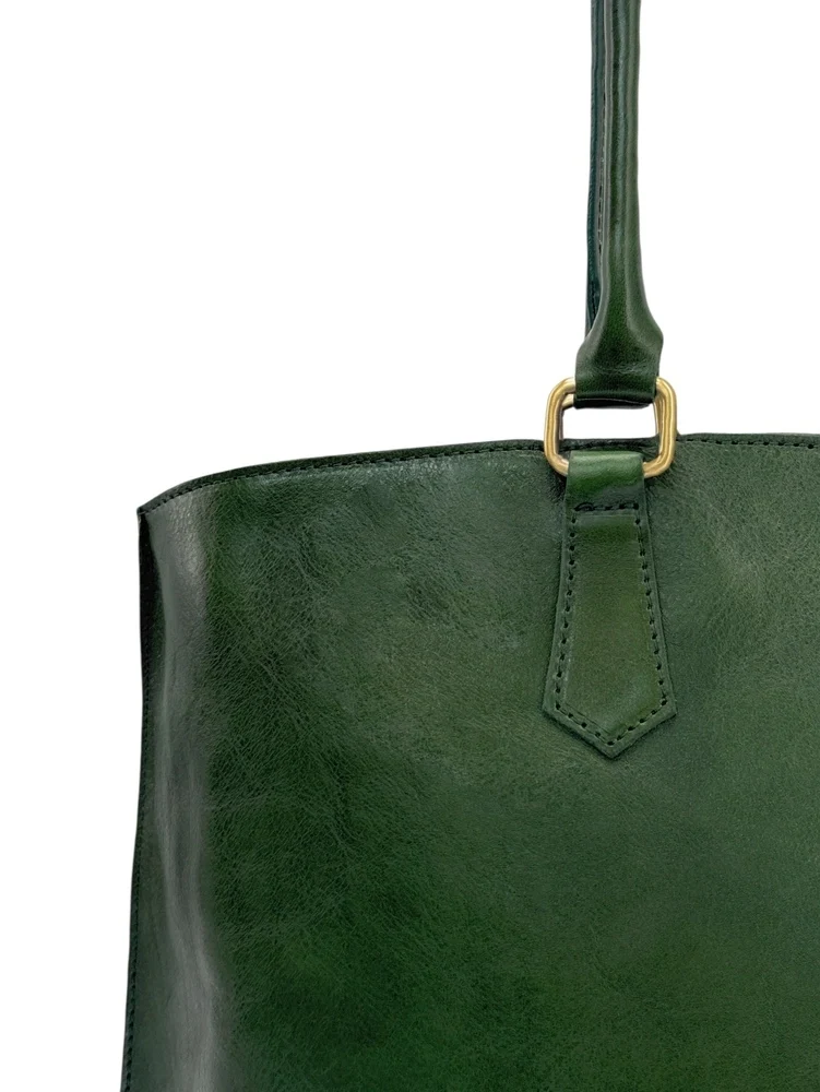 Grand sac cabas en cuir lisse GREENWICH Vert forêt