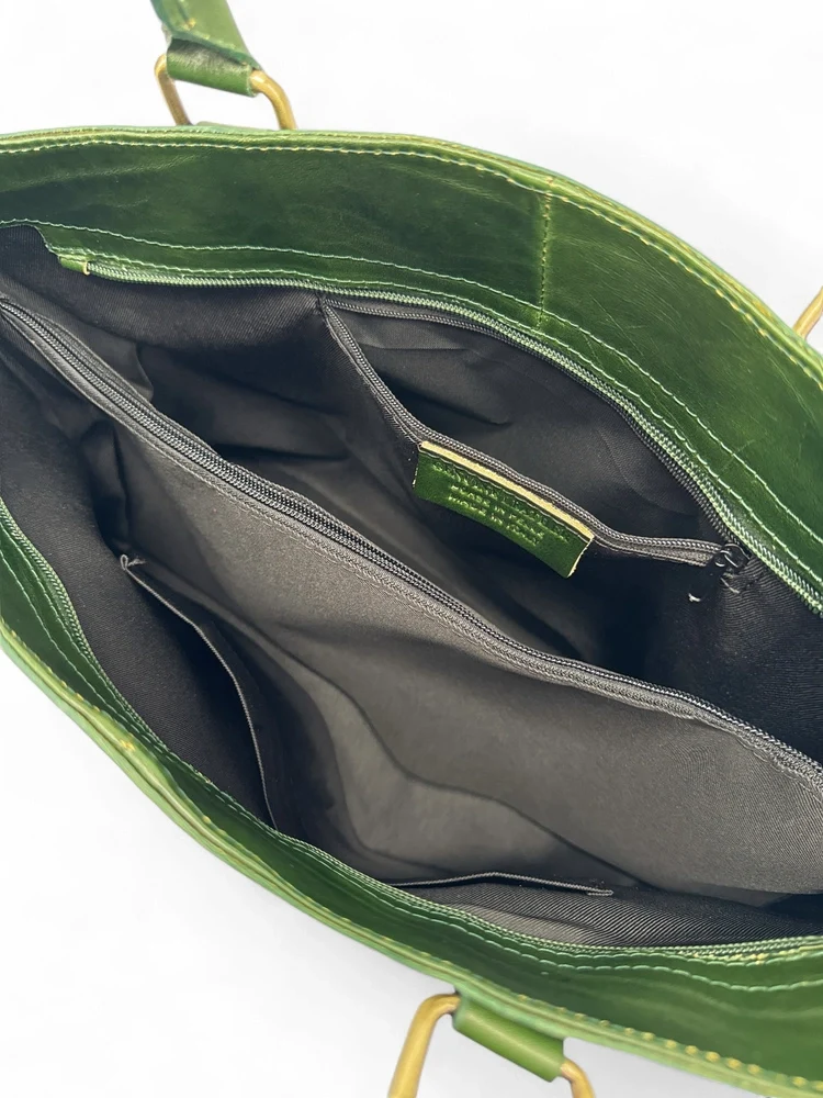 Grand sac cabas en cuir lisse GREENWICH Vert forêt