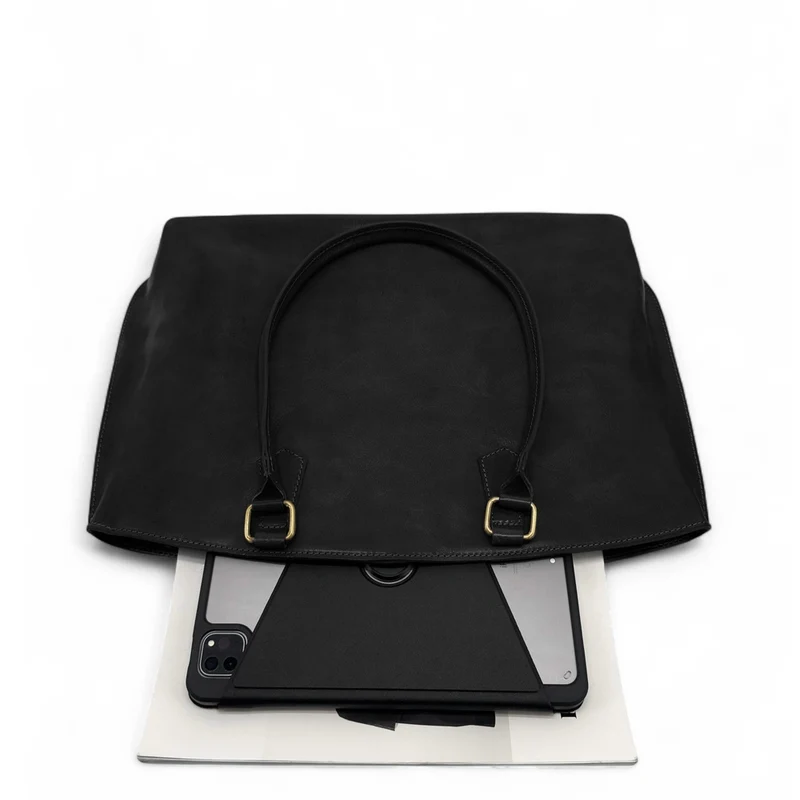 Grand sac cabas en cuir lisse GREENWICH Noir
