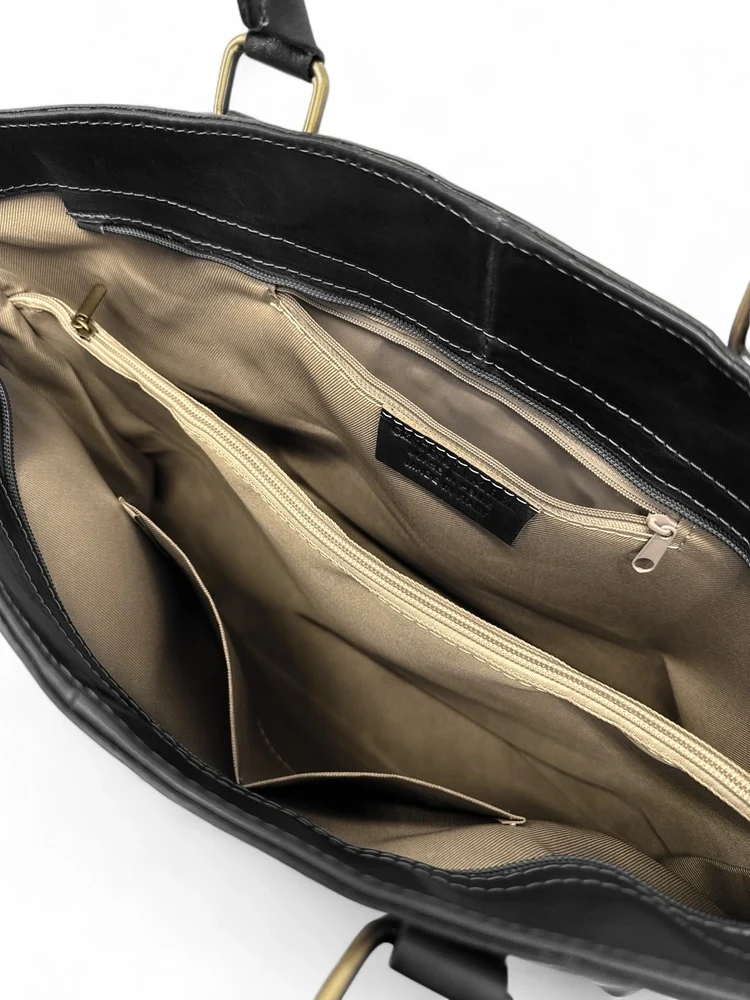 Grand sac cabas en cuir lisse GREENWICH Noir