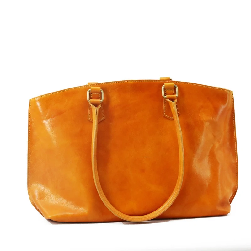 Grand sac cabas en cuir lisse GREENWICH Jaune Moutarde