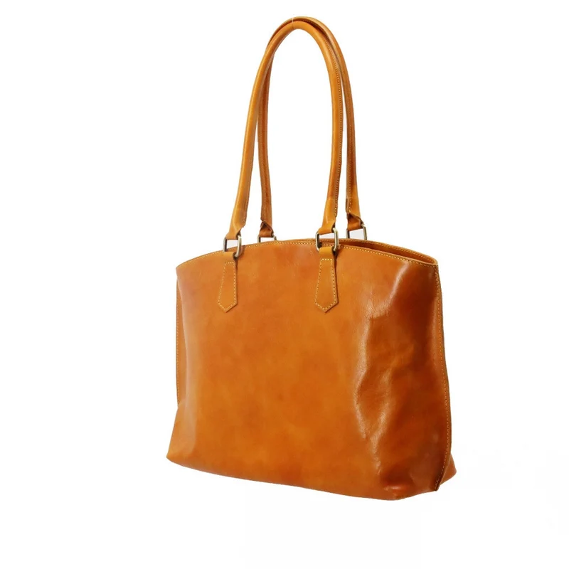 Grand sac cabas en cuir lisse GREENWICH Jaune Moutarde