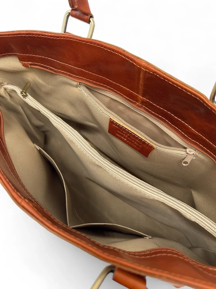 Grand sac cabas en cuir lisse GREENWICH Camel