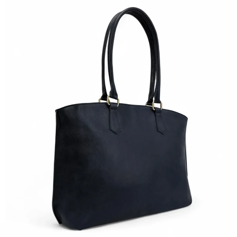 Grand sac cabas en cuir lisse GREENWICH Bleu marine
