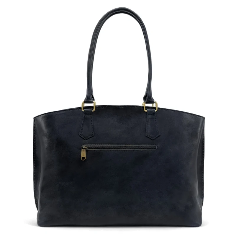Grand sac cabas en cuir lisse GREENWICH Bleu marine