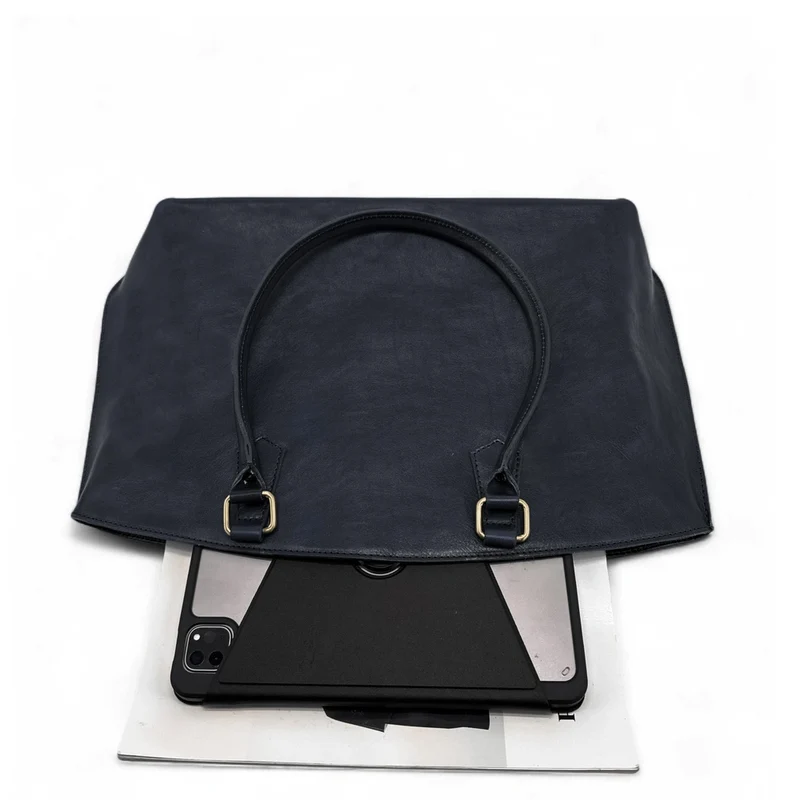 Grand sac cabas en cuir lisse GREENWICH Bleu marine