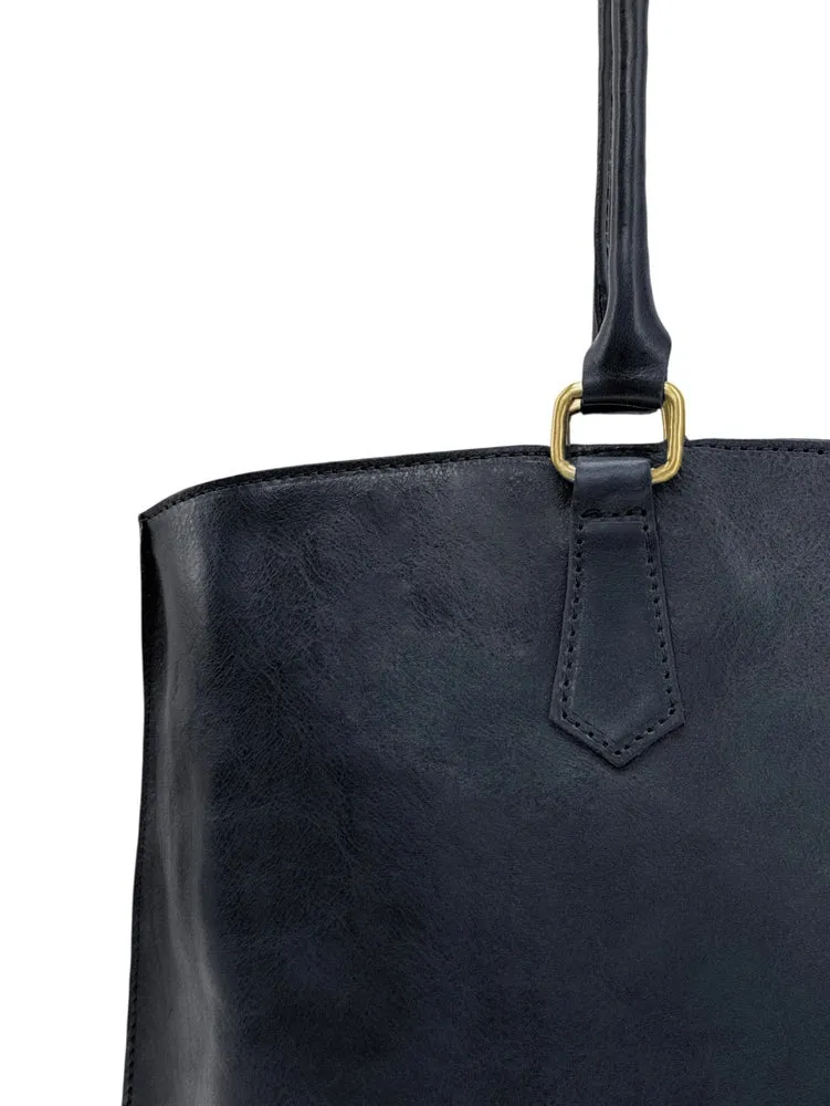 Grand sac cabas en cuir lisse GREENWICH Bleu marine