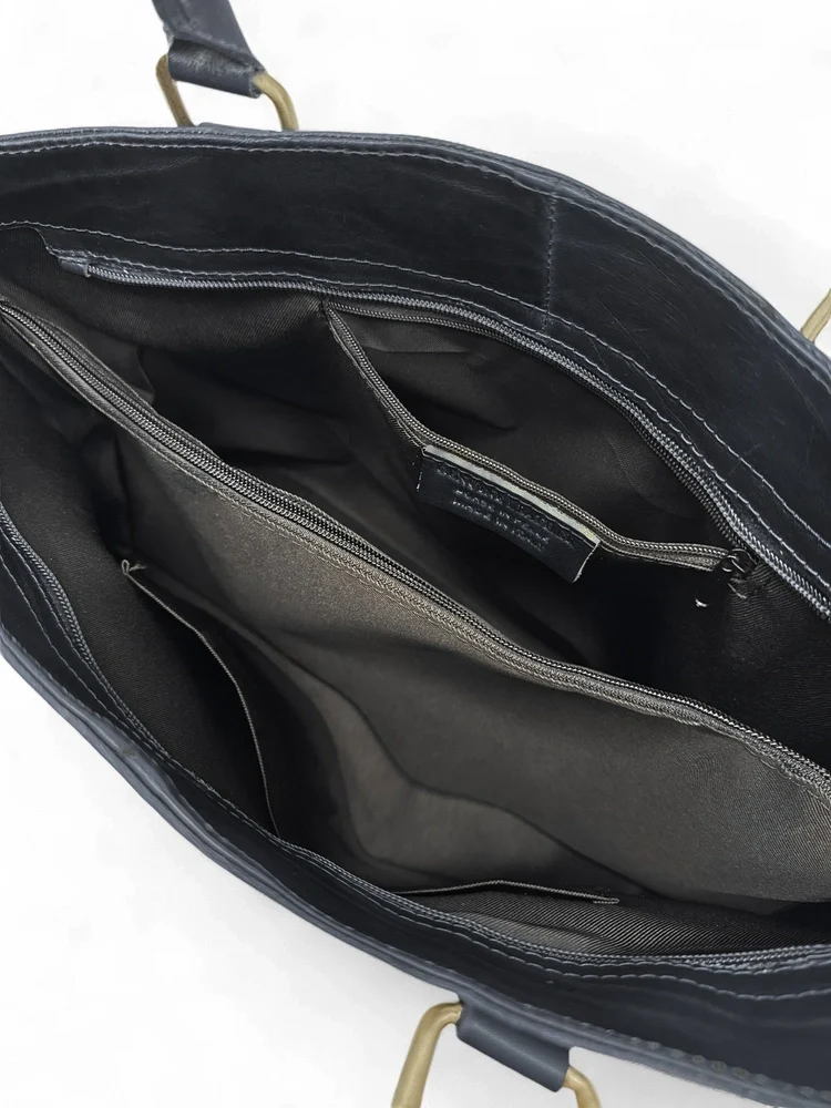 Grand sac cabas en cuir lisse GREENWICH Bleu marine