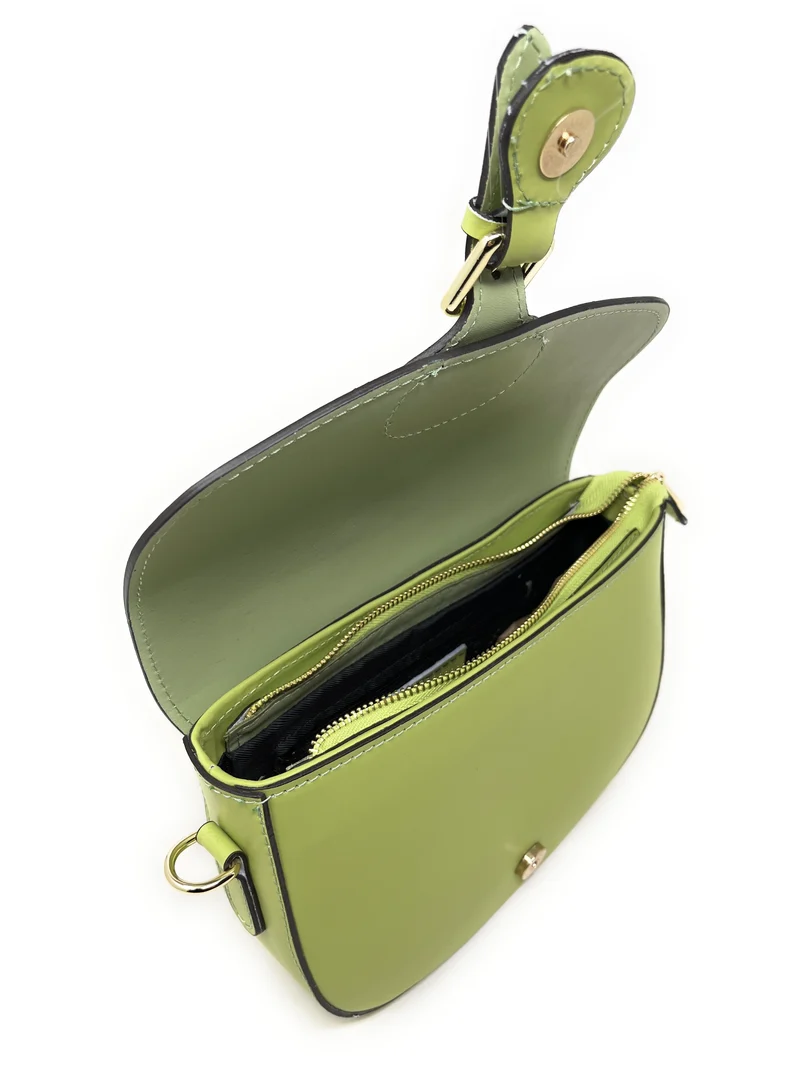 Sac trotteur à bandoulière en cuir lisse MADDY Vert anis