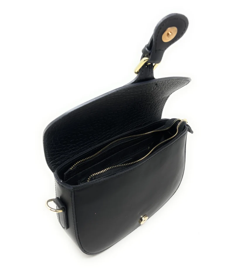Sac trotteur à bandoulière en cuir lisse MADDY Noir