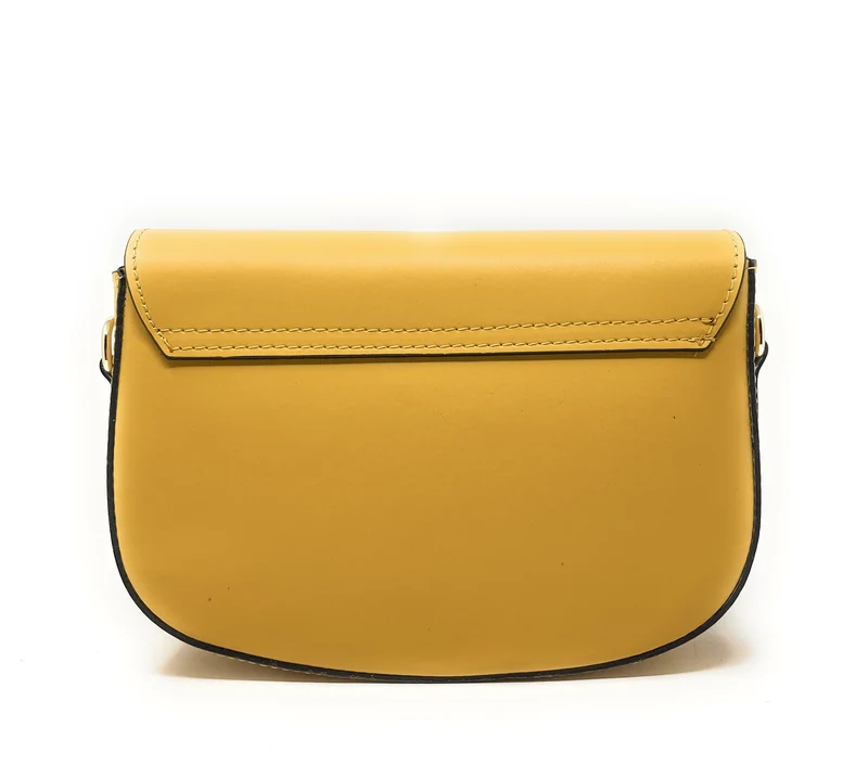 Sac trotteur à bandoulière en cuir lisse MADDY Jaune Moutarde