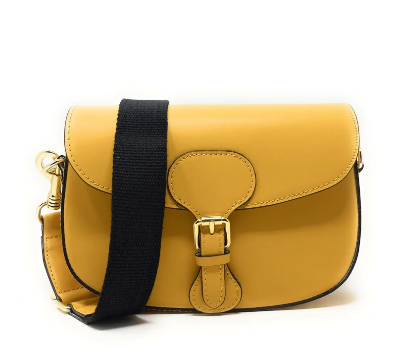 Sac trotteur à bandoulière en cuir lisse MADDY Jaune Moutarde