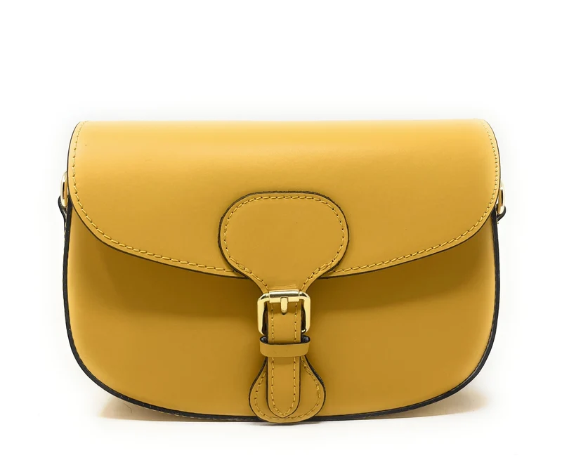 Sac trotteur à bandoulière en cuir lisse MADDY Jaune Moutarde