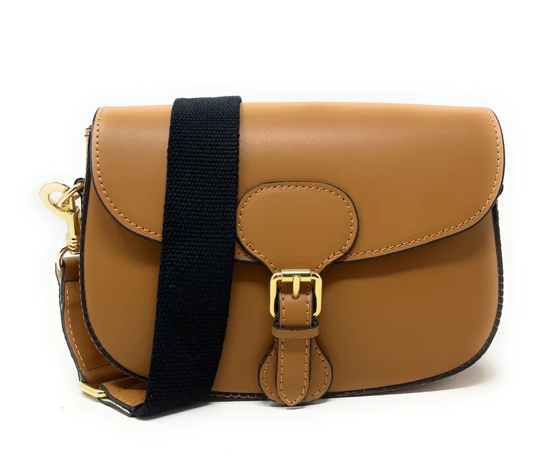Sac trotteur à bandoulière en cuir lisse MADDY Marron camel foncé