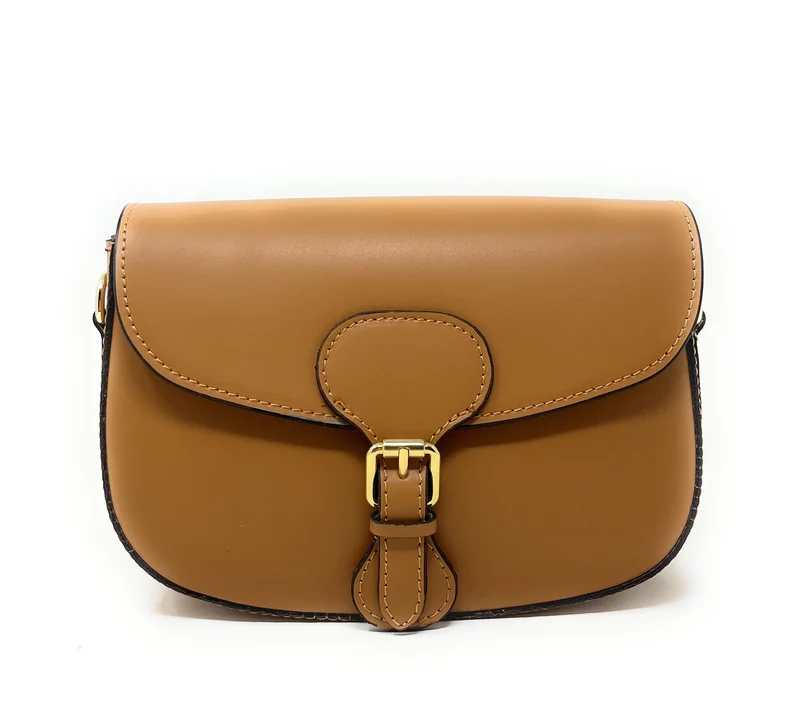 Sac trotteur à bandoulière en cuir lisse MADDY Marron camel foncé