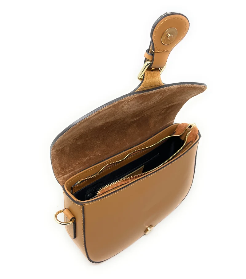 Sac trotteur à bandoulière en cuir lisse MADDY Marron camel foncé