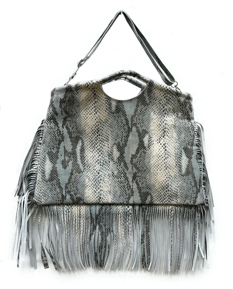 Maxi sac à main en cuir imprimé MAMBA Bleu pastel