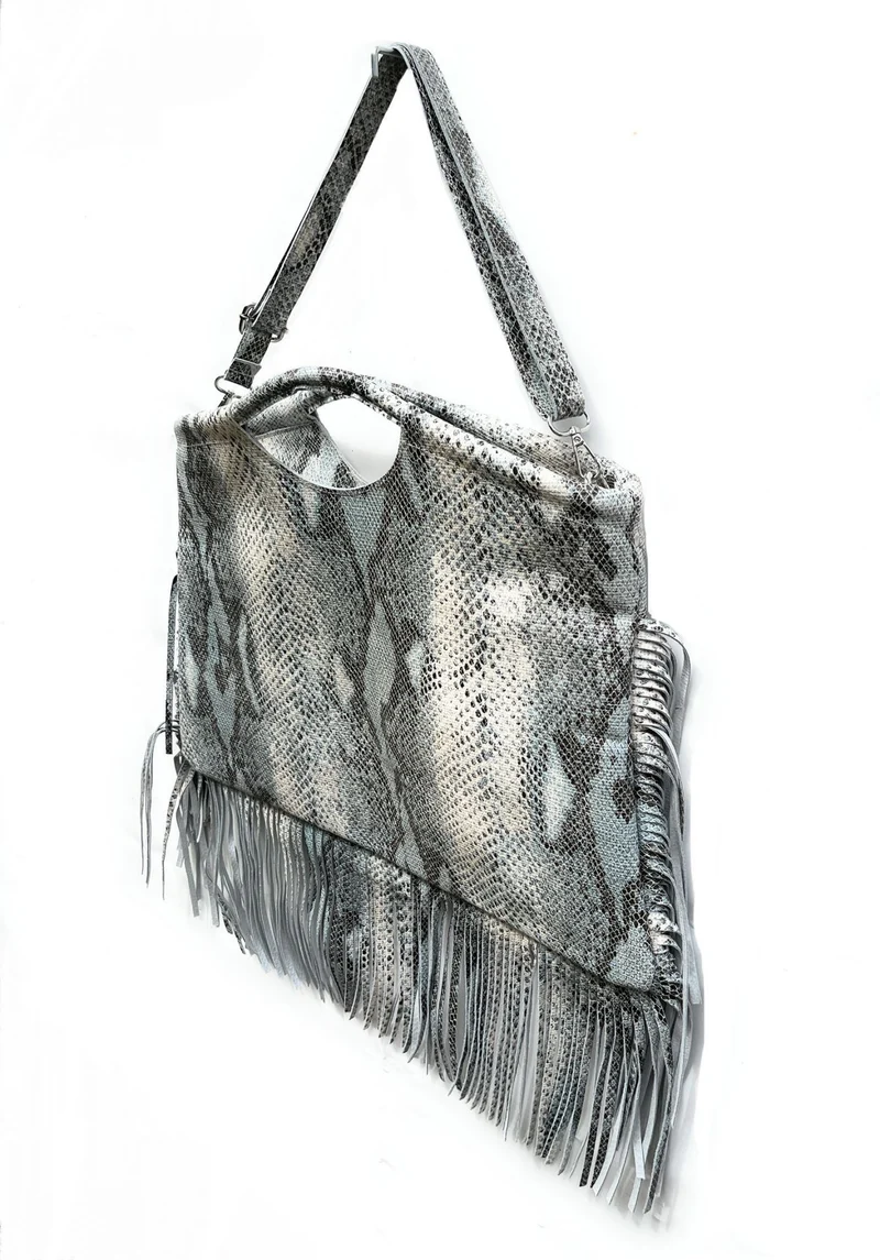 Maxi sac à main en cuir imprimé MAMBA Bleu pastel