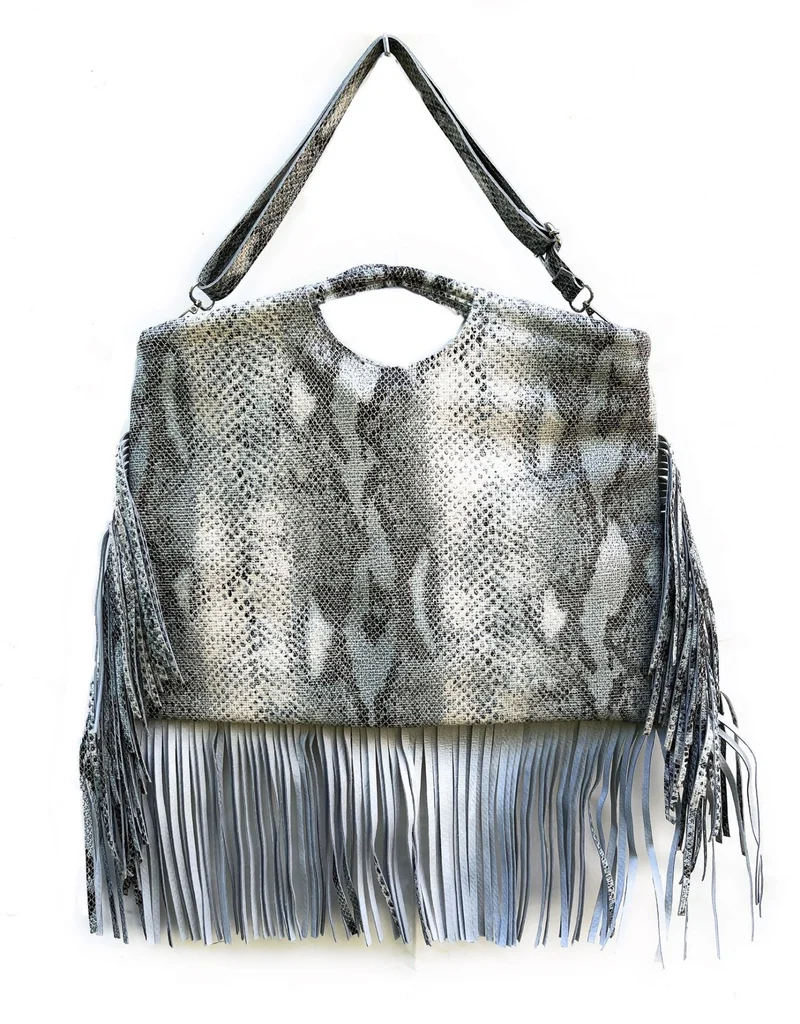 Maxi sac à main en cuir imprimé MAMBA Bleu pastel
