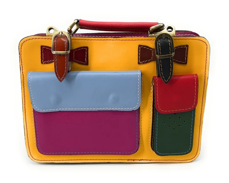 Sac cartable en cuir lisse PICADILLY CIRKUS Jaune tournesol