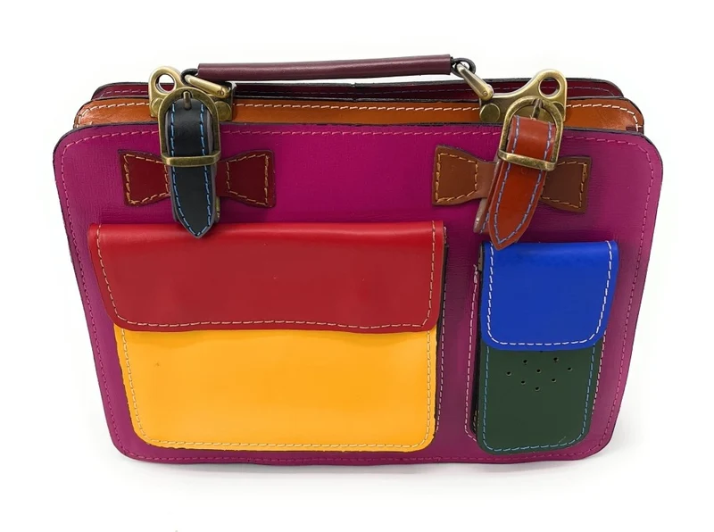 Sac cartable en cuir lisse PICADILLY CIRKUS Rose fuchsia