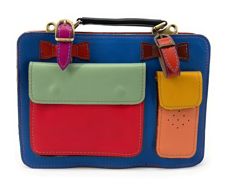 Sac cartable en cuir lisse PICADILLY CIRKUS Bleu