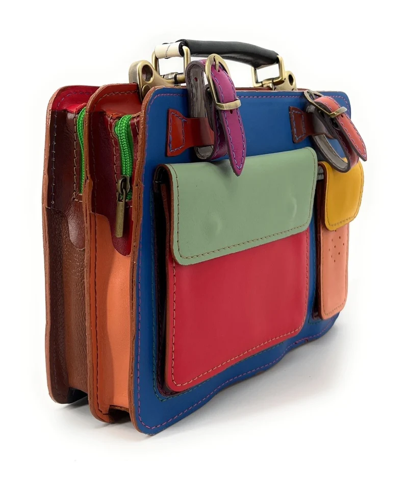 Sac cartable en cuir lisse PICADILLY CIRKUS Bleu