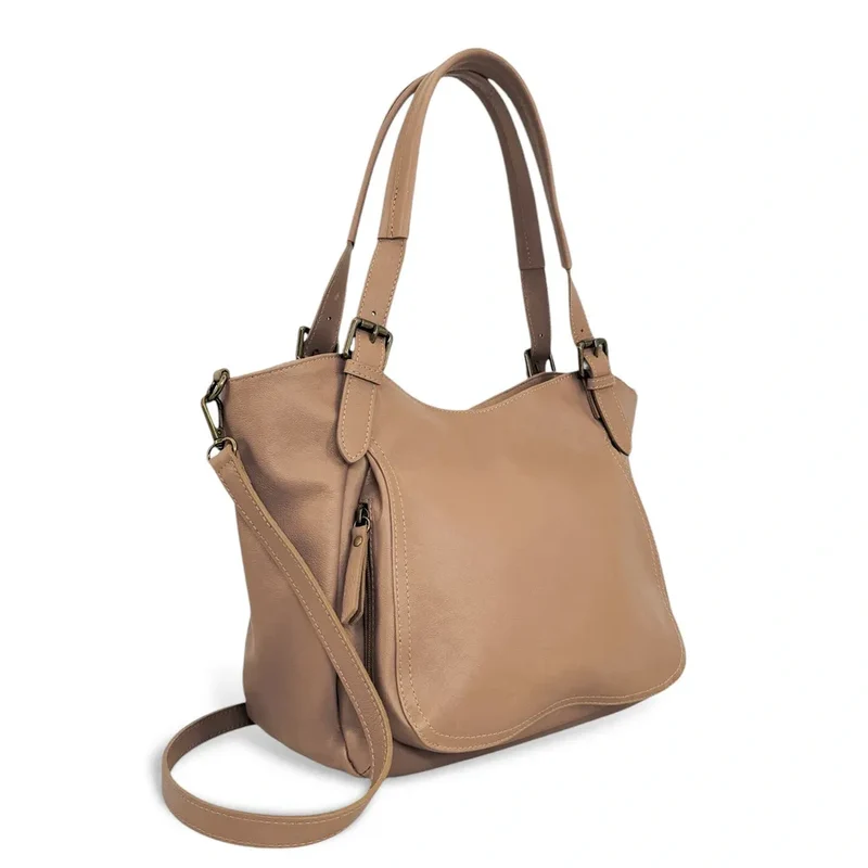 Sac en cuir lisse ELTON Taupe