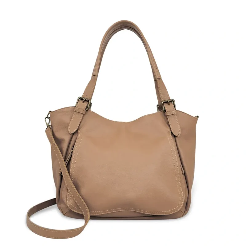 Sac en cuir lisse ELTON Taupe