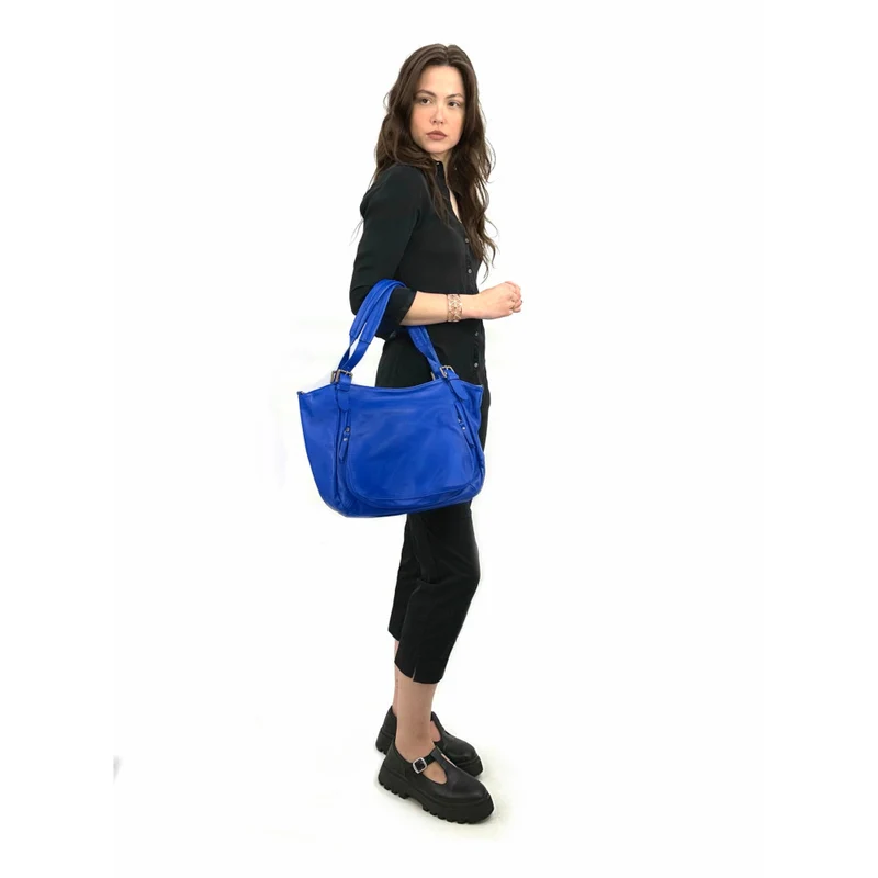 Sac en cuir lisse ELTON Bleu roi