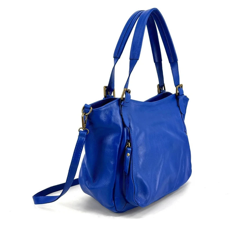 Sac en cuir lisse ELTON Bleu roi