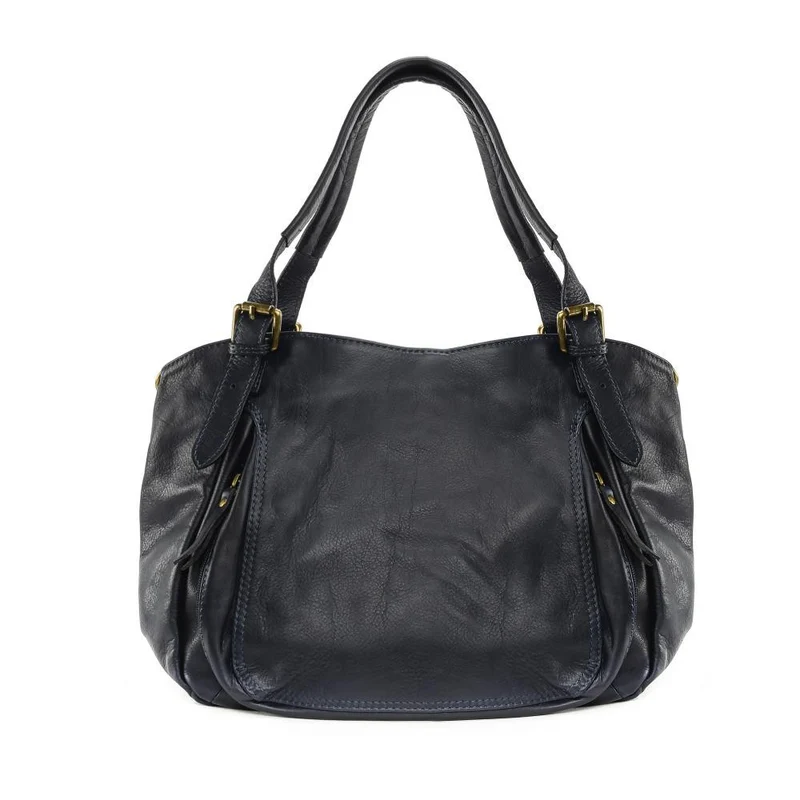 Sac en cuir lisse ELTON Bleu marine