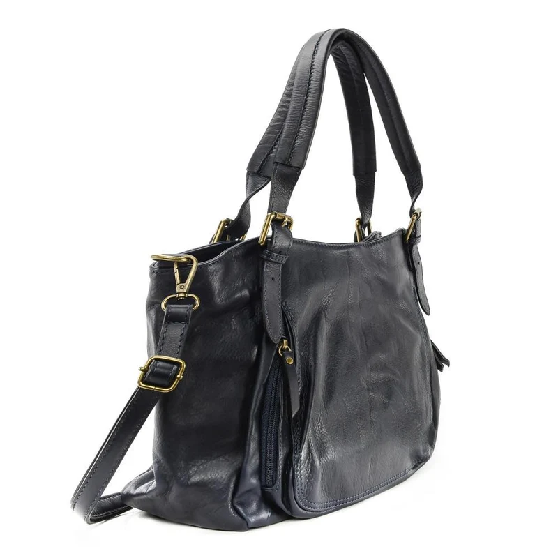 Sac en cuir lisse ELTON Bleu marine