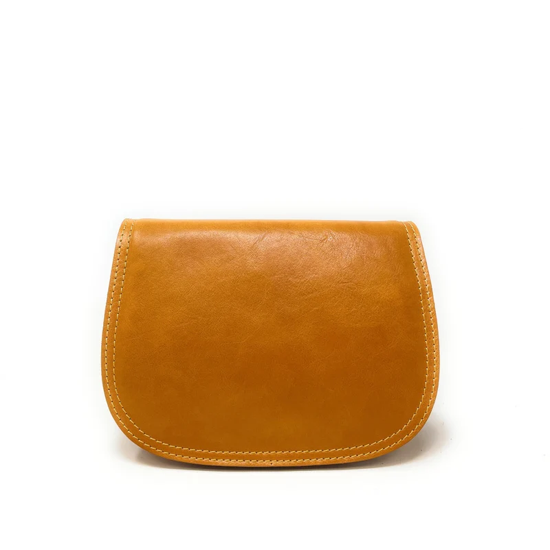 Sac bandoulière en cuir lisse SPENCER Jaune Moutarde