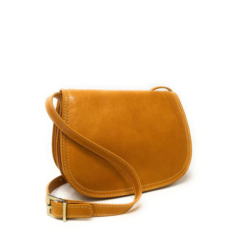Sac bandoulière en cuir lisse SPENCER Jaune Moutarde