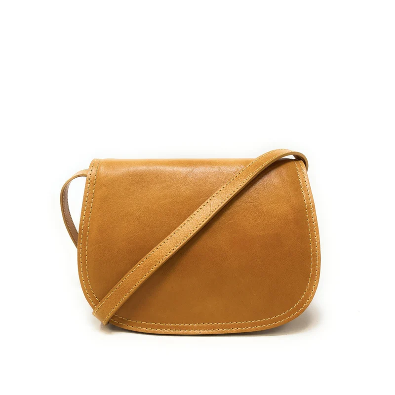 Sac bandoulière en cuir lisse SPENCER Jaune Moutarde