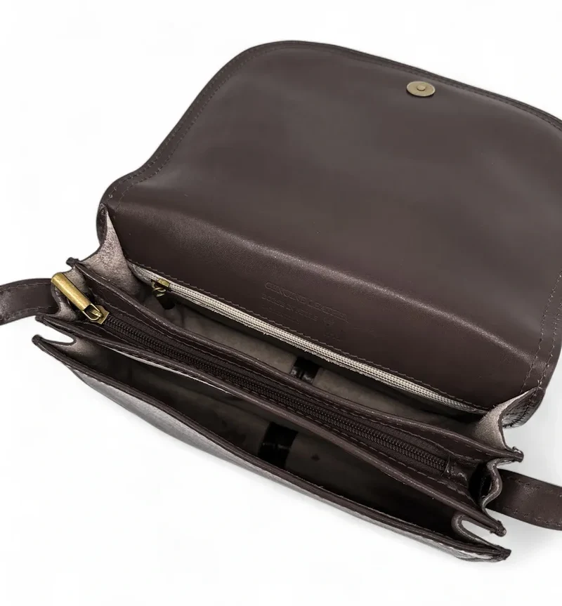 Sac bandoulière en cuir lisse SPENCER Chocolat