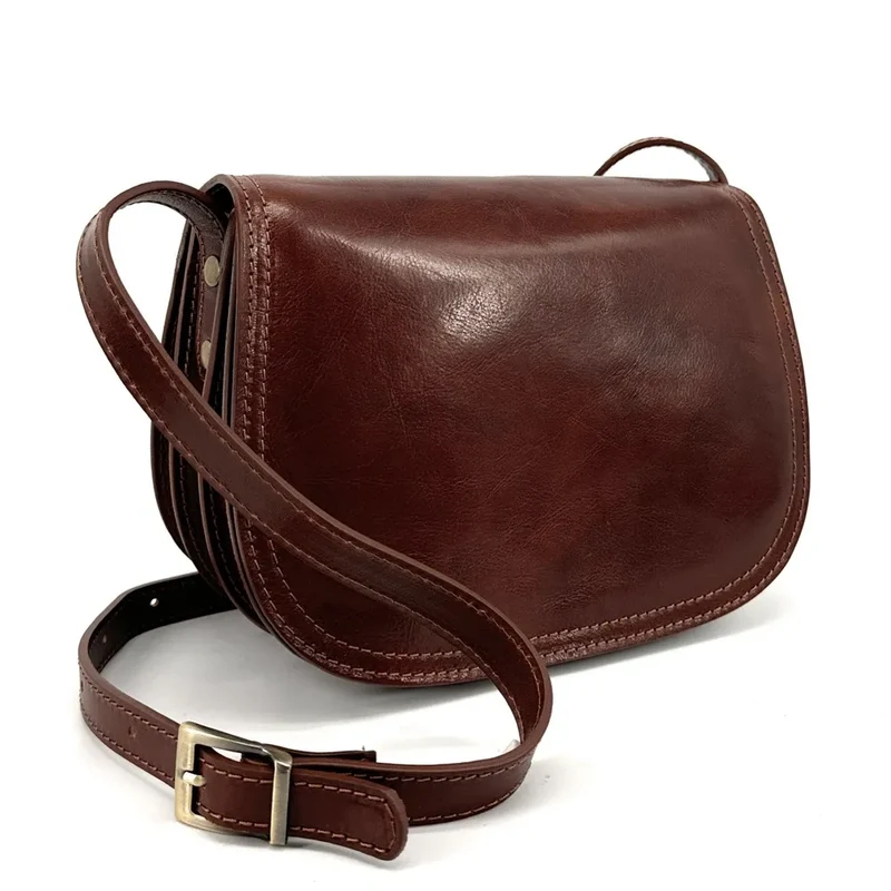 Sac bandoulière en cuir lisse SPENCER Châtaigne