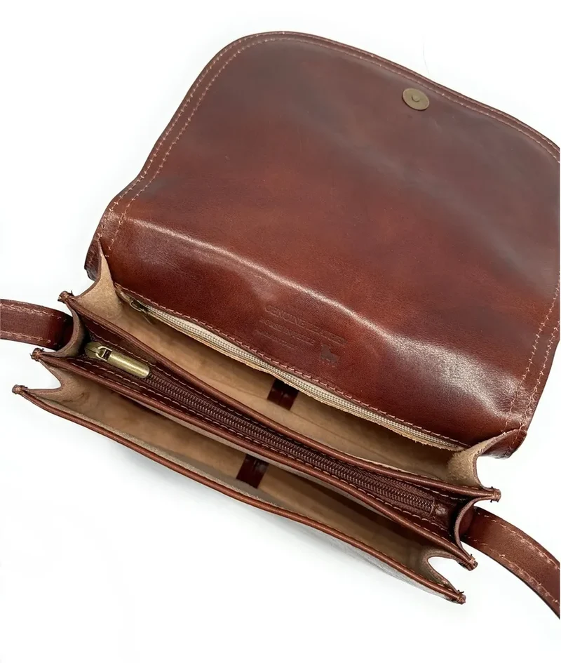 Sac bandoulière en cuir lisse SPENCER Châtaigne