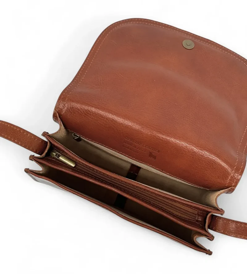 Sac bandoulière en cuir lisse SPENCER Cognac